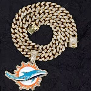 20" or 24" Miami Dolphins Football Team Iced Style Chain Necklace